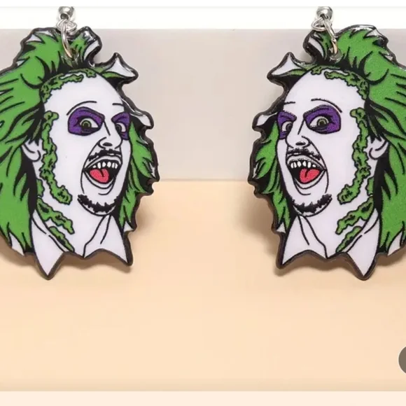 💖 Beetlejuice Earrings Halloween Costume Party Funny Jewelry Dress Up NEW Face - Picture 2 of 7